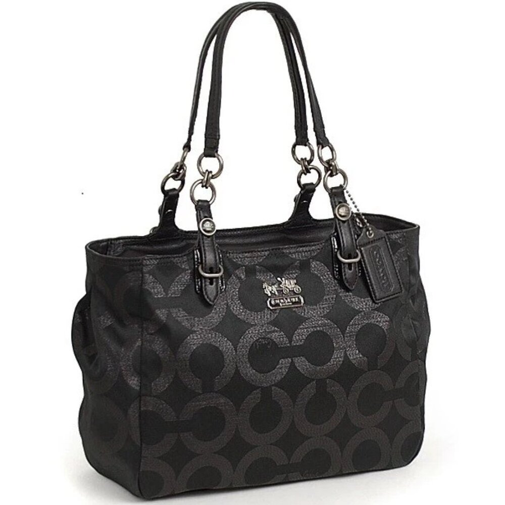 Euc Coach Mia Metallic Lurex Black Shoulder Bag w/Wristlet